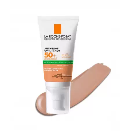 Anthelios uvmune 400 crème solaire visage en gel-crème sans parfum teinte SPF50+, Peaux Mixtes à Grasses